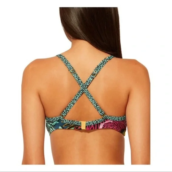 BLEU Sweetheart Bra Swimsuit Top SZ. 36D Purple Tropical Print - Picture 2 of 16